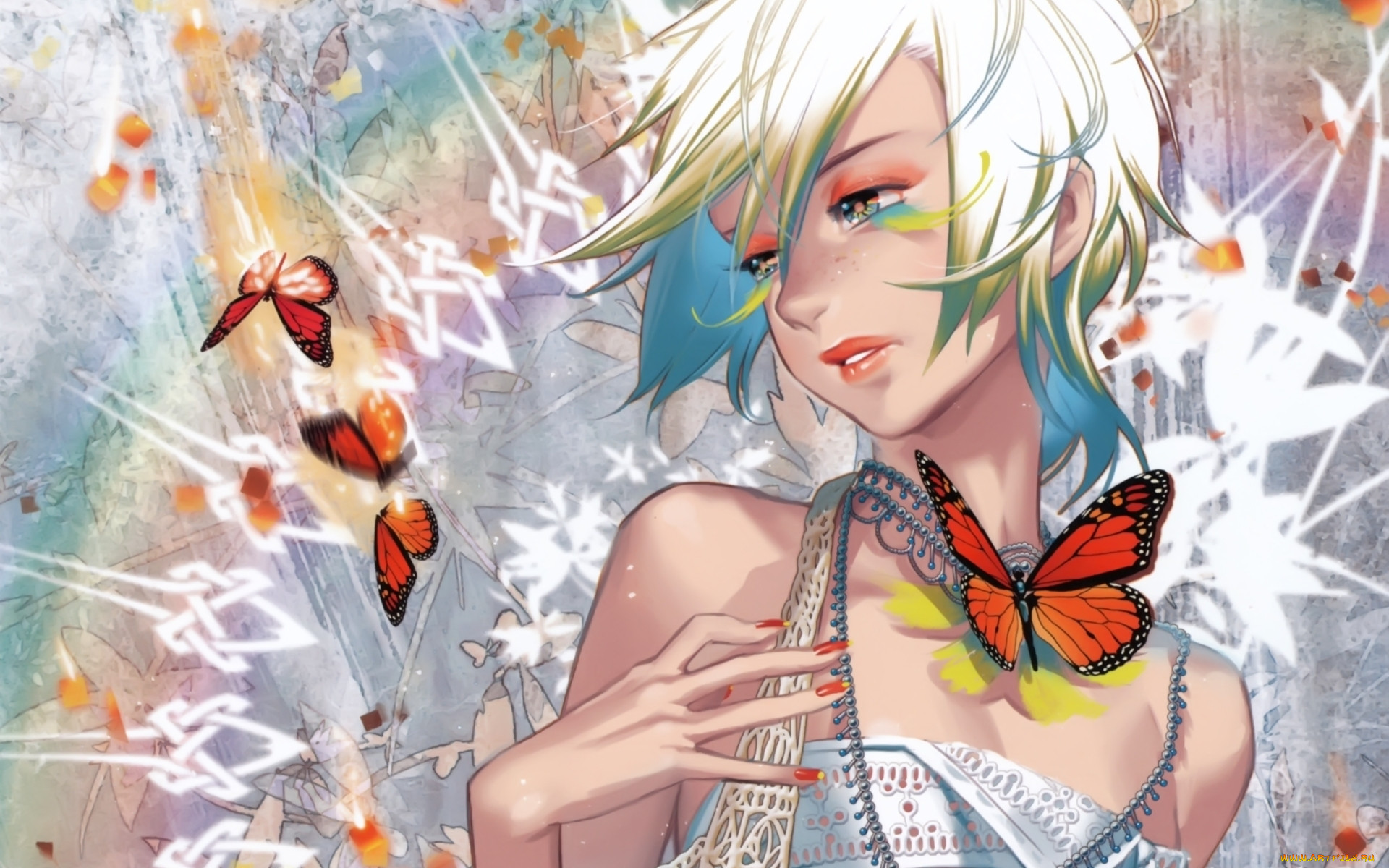 Аниме девушка с бабочками